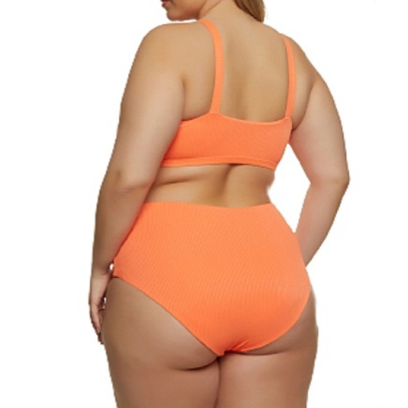 SEXY ☆ ORANGE CAGED FRONT ☆ RIBBED BIKINI ☆ NWT - Picture 5 of 13
